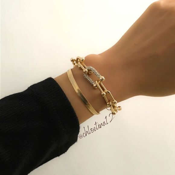 NEW Layered Bracelet Rhinestone U Chain /Flat Chain Set - Picture 5 of 8